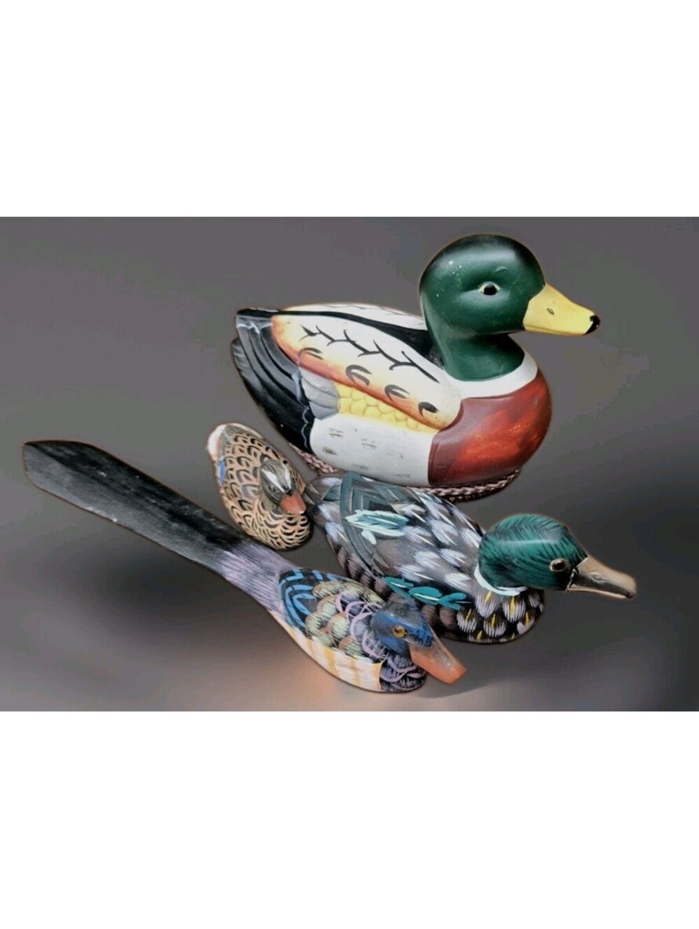 4 Painted Wood Colorful Mallard Duck Figurines . 1 Is A Letter Opener Read